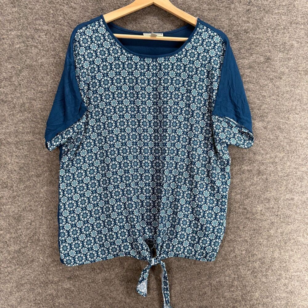 Dana Buchman T-Shirt Women XL Blue Geometric Short Sleeve Round Neck Casual